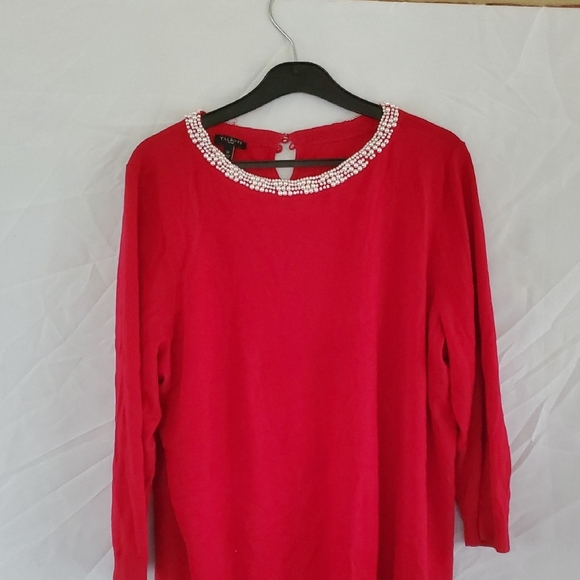 Talbots Red 3/4 Sleeve Relaxed Blouse with Silver Embellishments - Picture 1 of 5
